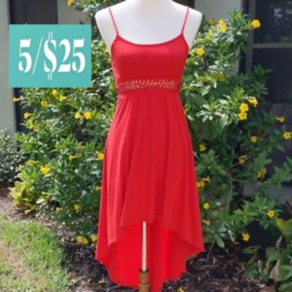 Derek Heart Hi-Lo Red Sundress with Fishnet Waist